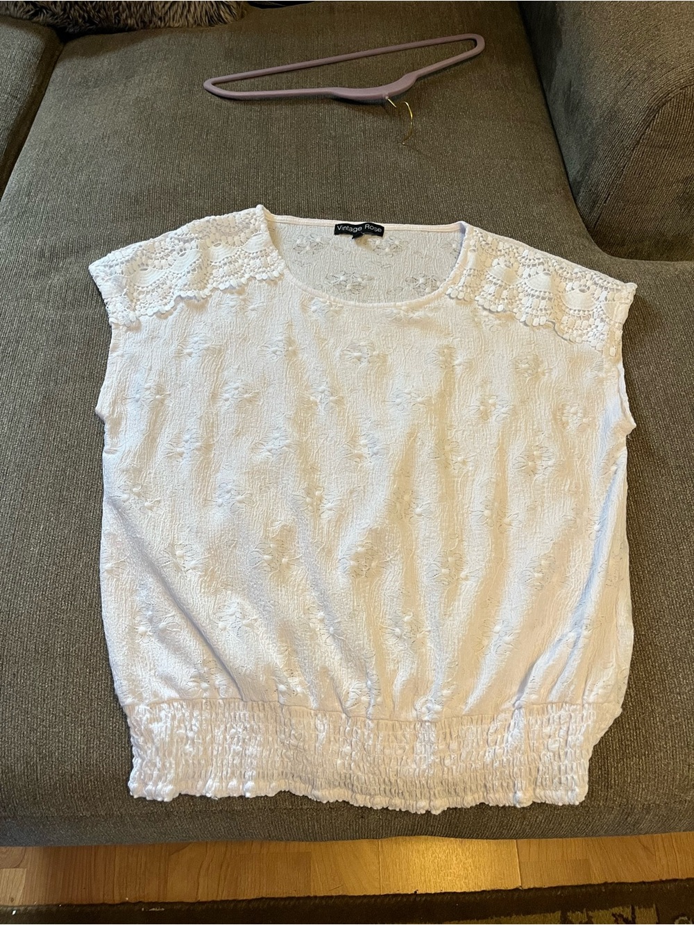 Vintage Rose White Lace Cap-Sleeve Blouse